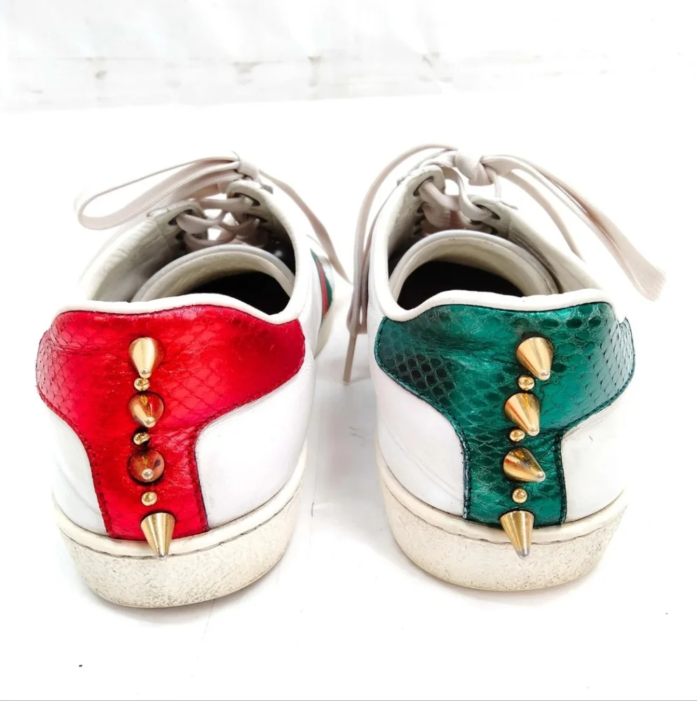 Gucci Sneakers Leather Ace Sherry Line Pearl Studs Size 36.5